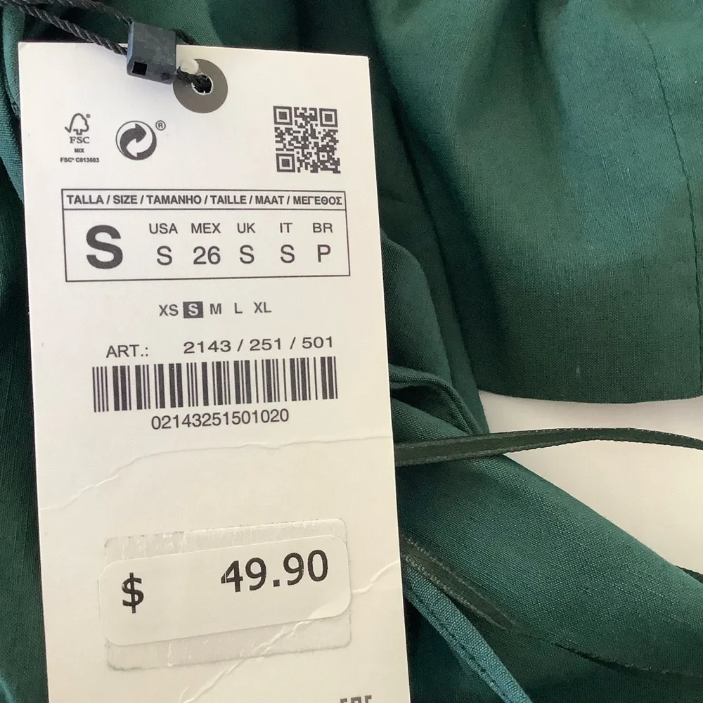 NWT ZARA  Ruched Mini Bodycon Dress Size Small Green - Picture 10 of 11